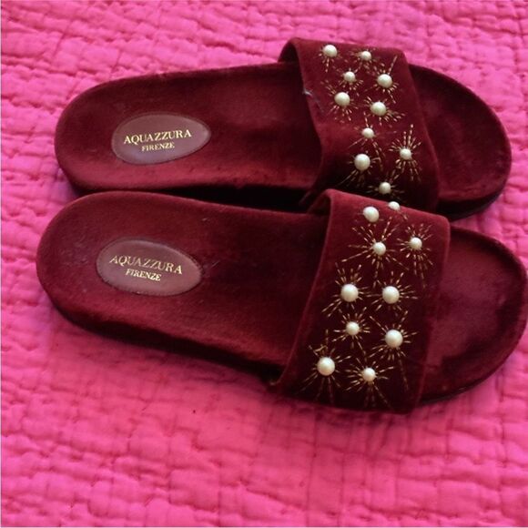 Aquazurra Burgundy  velvet Slide Sandals, US6,5 - Picture 2 of 7
